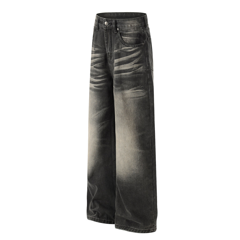 DONOTLOGO Urban Heritage Collection | Unisex Oversized Cat Whisker Denim | Retro Aesthetic High-Rise Wide-Leg Bottoms with Authentic Fade Detail