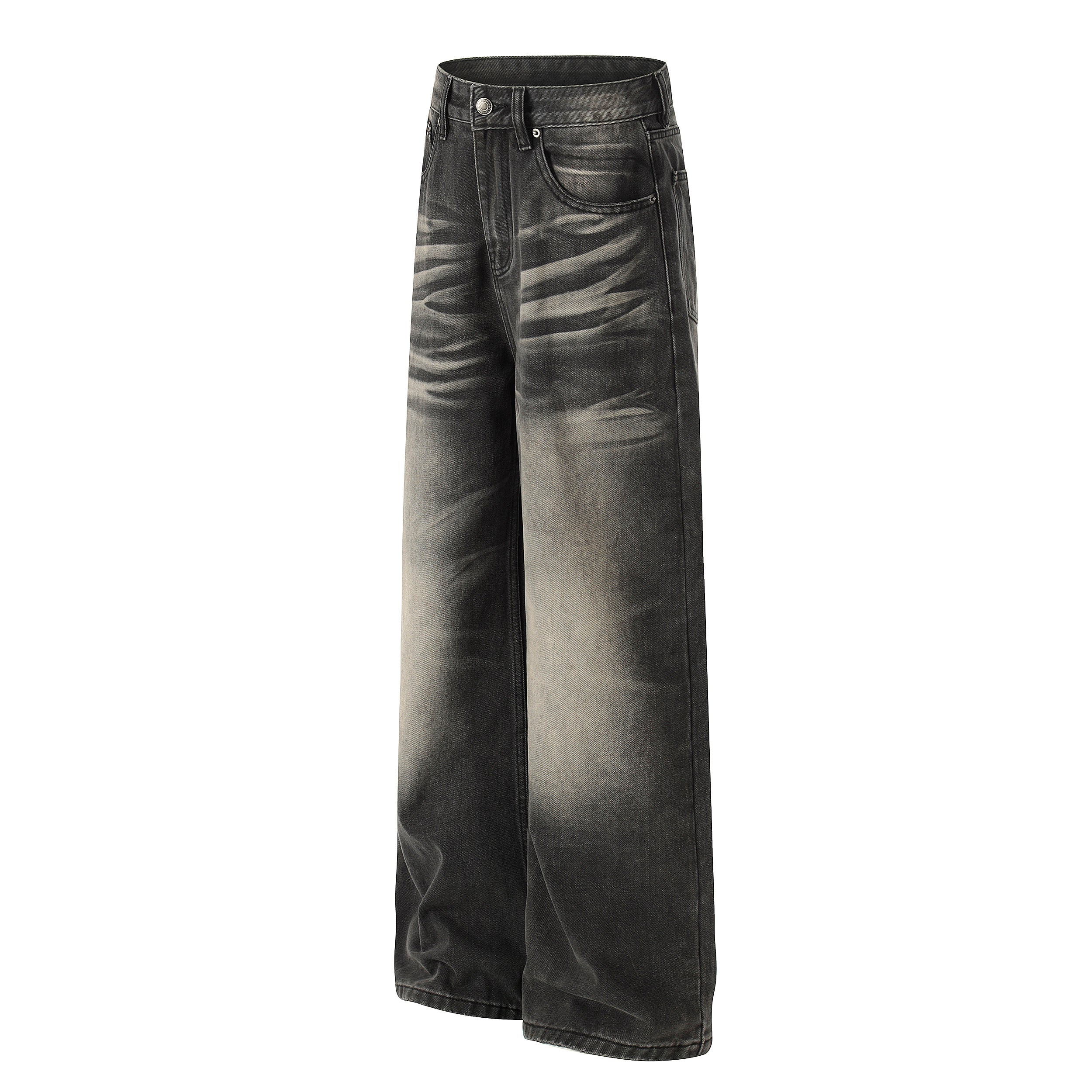 DONOTLOGO Urban Heritage Collection | Unisex Oversized Cat Whisker Denim | Retro Aesthetic High-Rise Wide-Leg Bottoms with Authentic Fade Detail