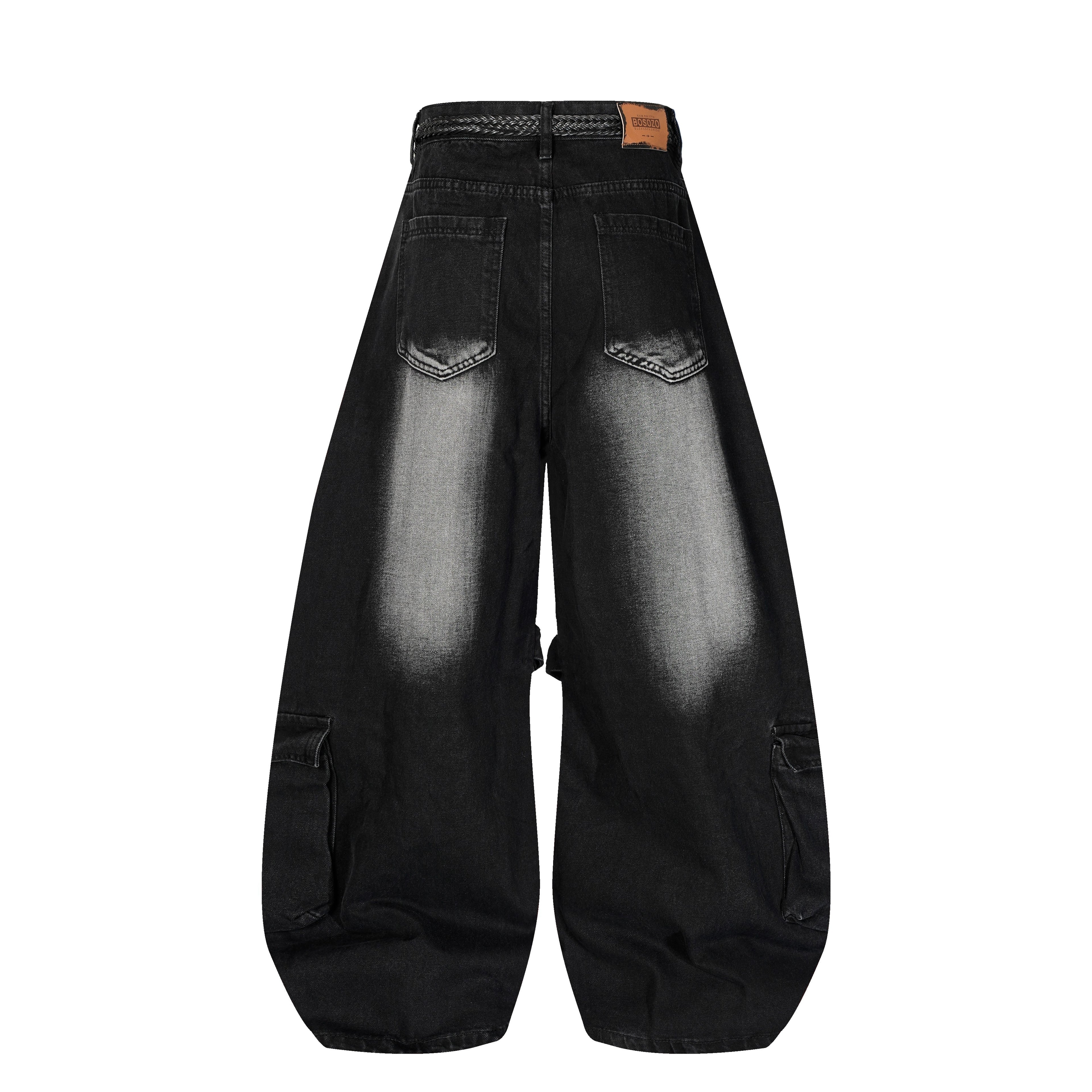 DONOTLOGO Deconstructed Arc Seam Denim - Oversized Patchwork Cargo Pants with Distressed Wash - Avant-Garde Wide Leg Trousers for Men
