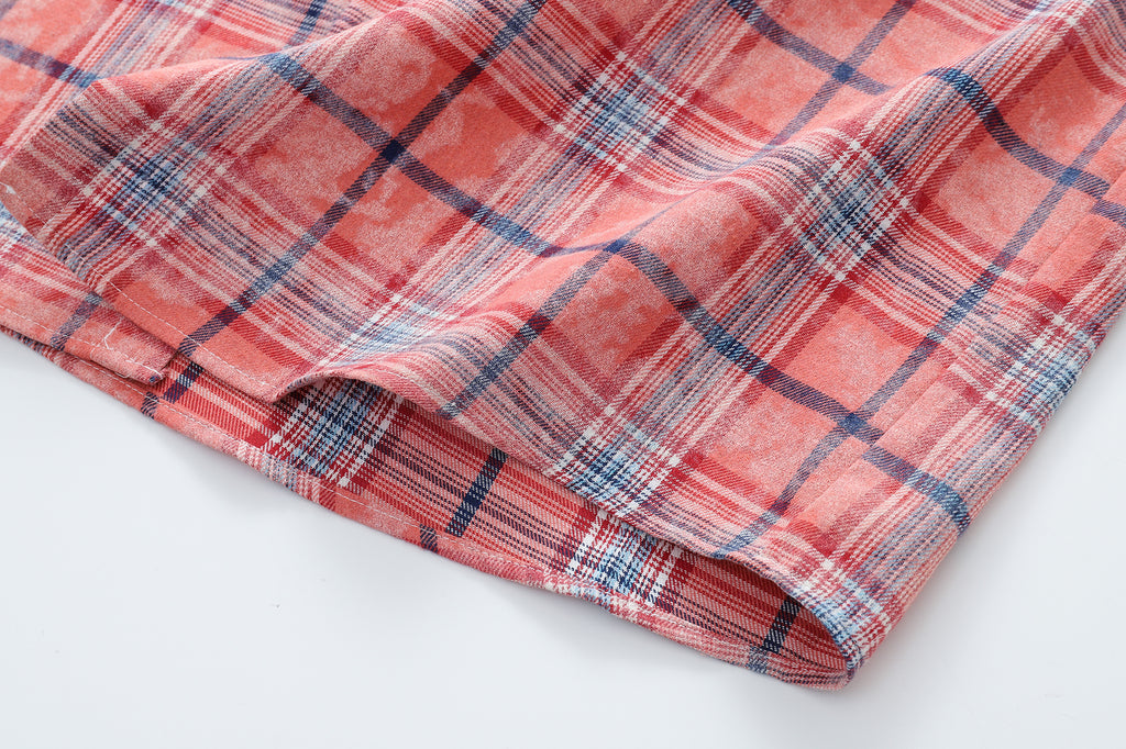 DONOTLOGO Unfailing Retro Grid Shirt | Unisex Oversized Summer Streetwear | Acid Wash Red Tartan Top