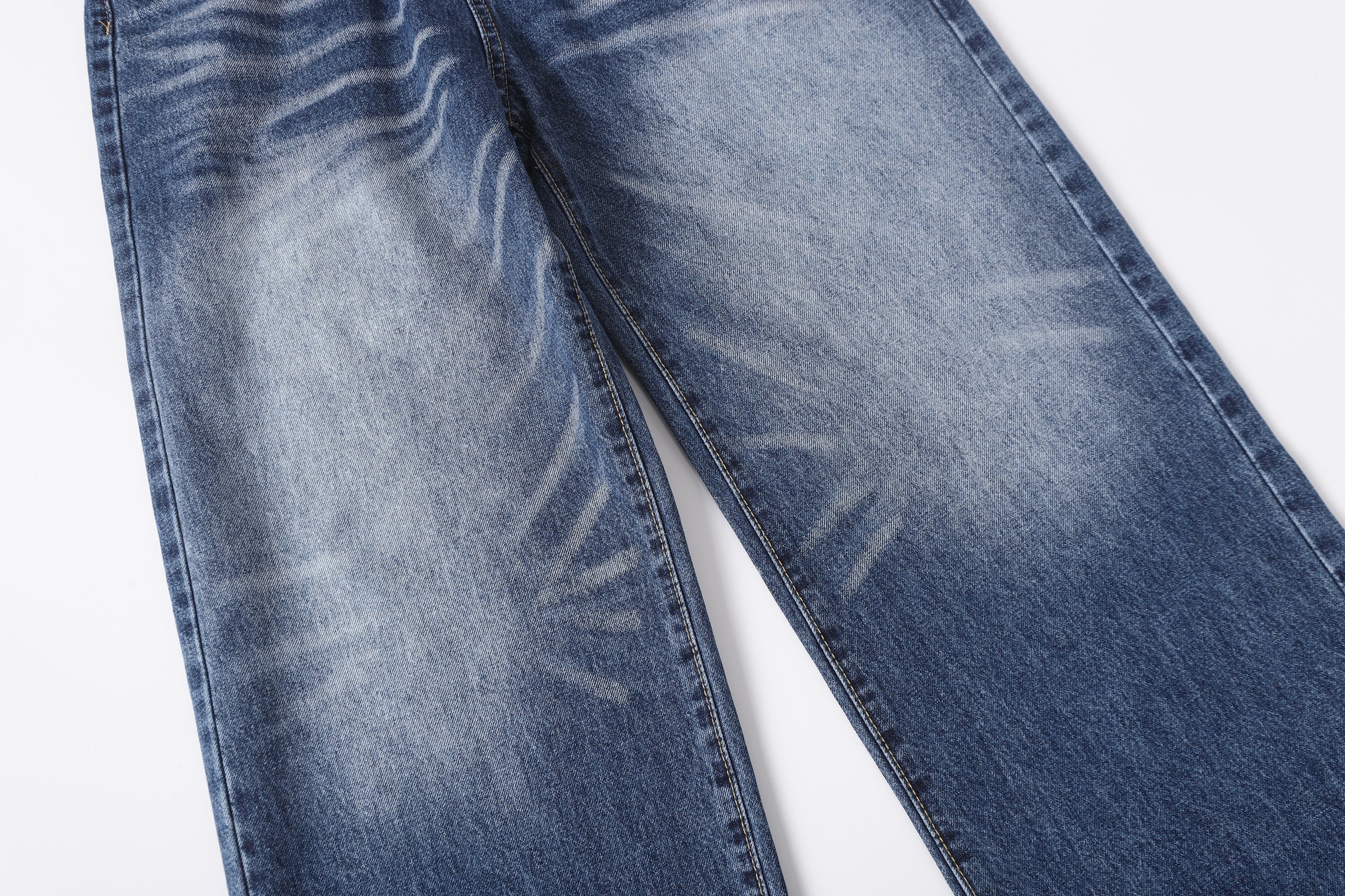 DONOTLOGO Retro Blue Baggy Denim Pants | Unisex Y2K Wide Leg Trousers with Natural Whiskering & Fade | High Street Relaxed Fit Bottoms