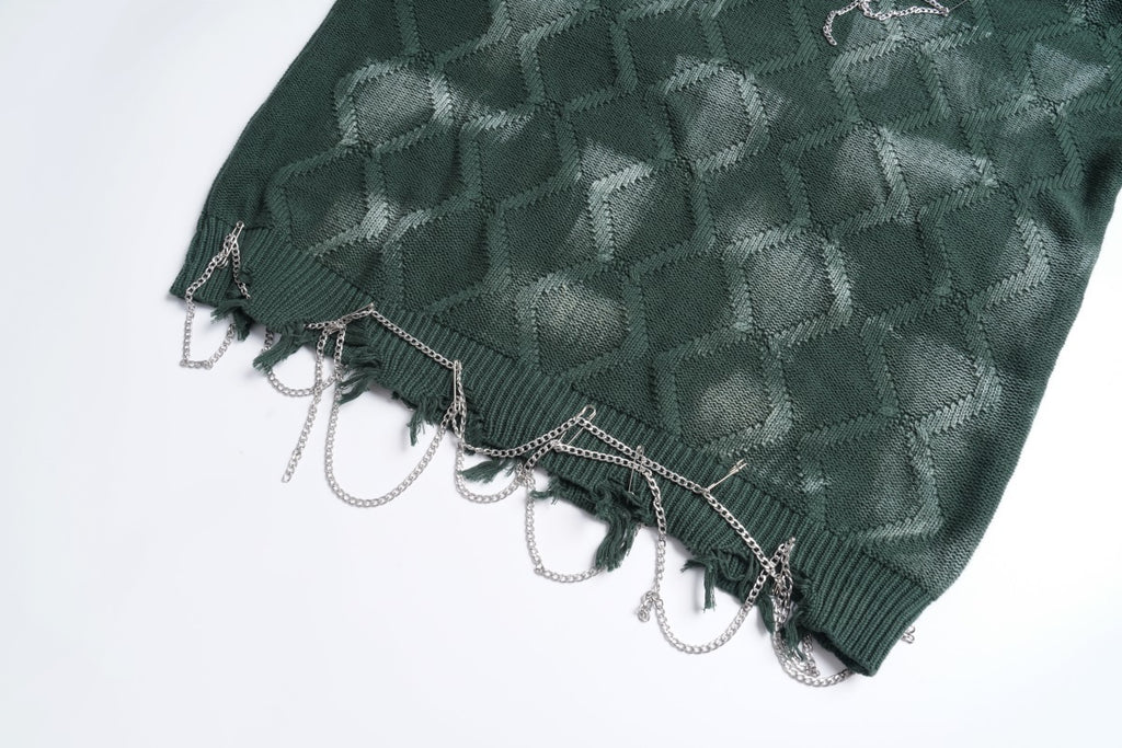 Unisex Crewneck Sweater with Irregular Paint and Chain Detail