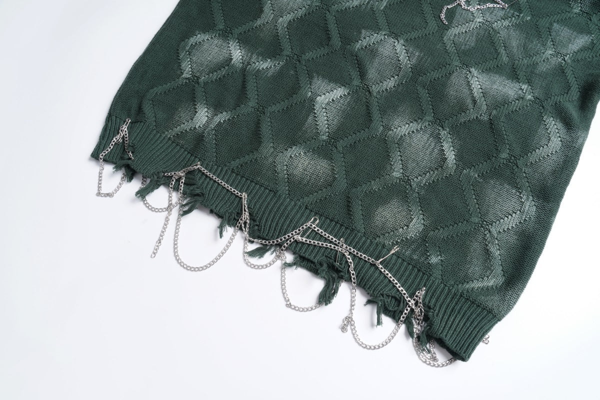 Unisex Crewneck Sweater with Irregular Paint and Chain Detail