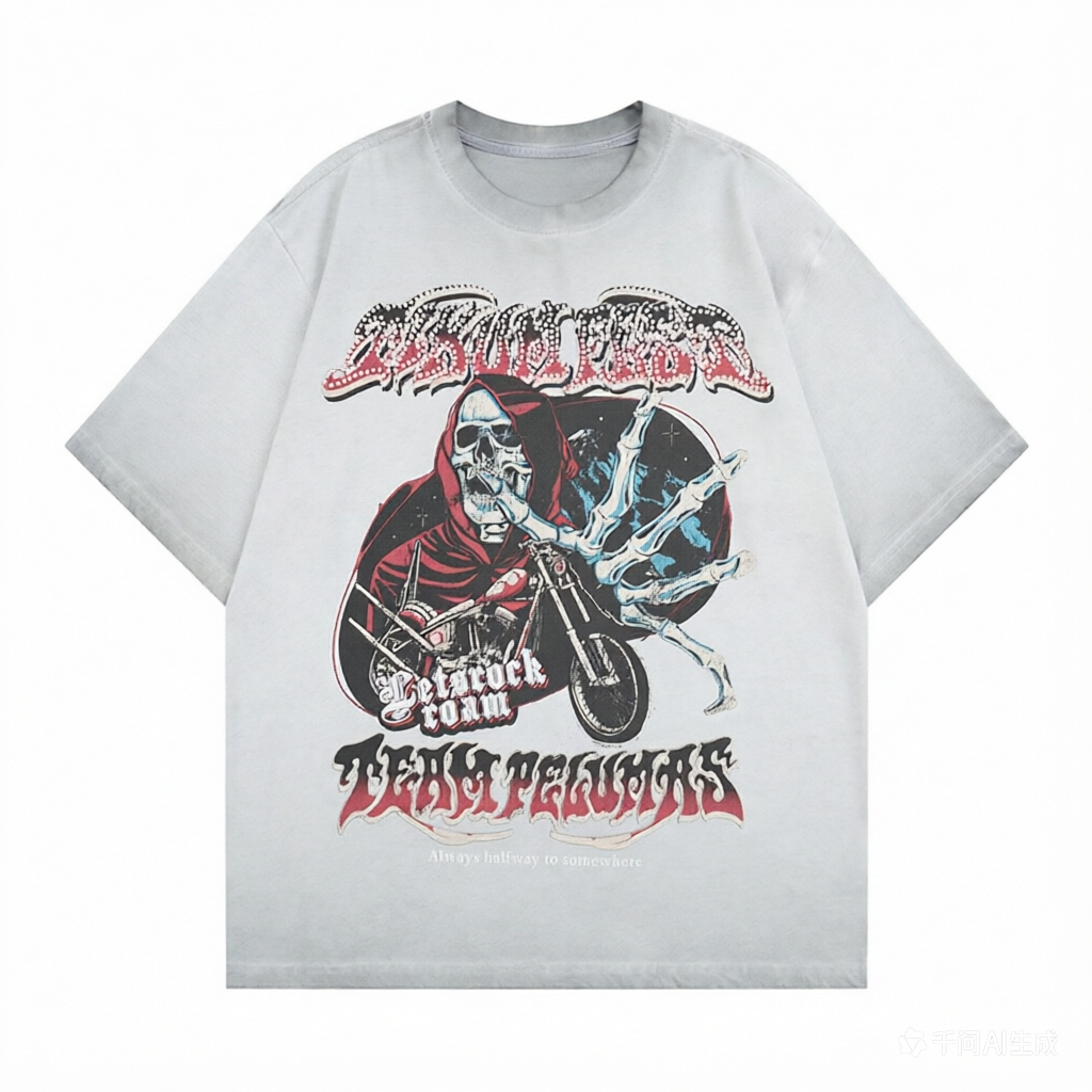 DONOTLOGO Deconstructed "Death Freaks" Biker Graphic Tee - Unisex Vintage Washed Streetwear T-Shirt - Edgy Oversized Top with Skull & Motorcycle Aesthetic