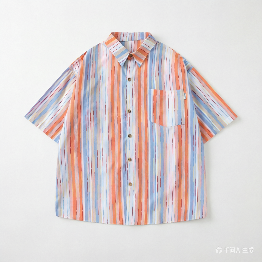 DONOTLOGO “Colorful Summer” Striped Shirt | Orange/Blue/Pink Colorblock | Drop Shoulder, Loose Fit | Summer Street Style Must-Have