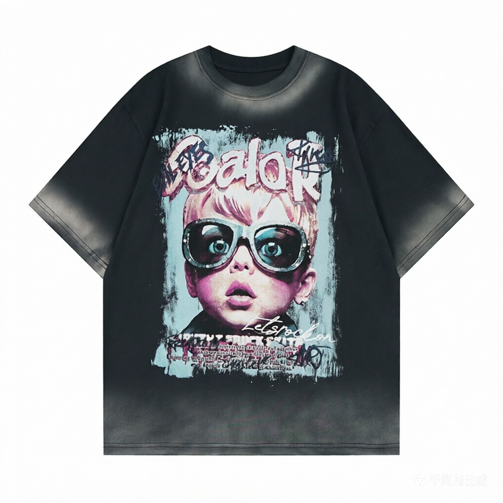 DONOTLOGO Unisex Retro Streetwear T-Shirt with Oversized Graffiti Baby Graphic