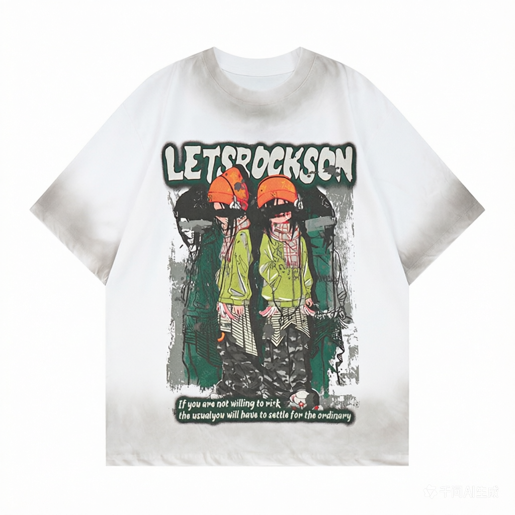 DONOTLOGO Oversized Distressed Graphic Tee - Unisex Short Sleeve T-Shirt with "LET'S ROCK SON" Print & Raw Hem - Edgy Streetwear Top with Loose Fit Silhouette