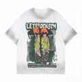 DONOTLOGO Oversized Distressed Graphic Tee - Unisex Short Sleeve T-Shirt with "LET'S ROCK SON" Print & Raw Hem - Edgy Streetwear Top with Loose Fit Silhouette