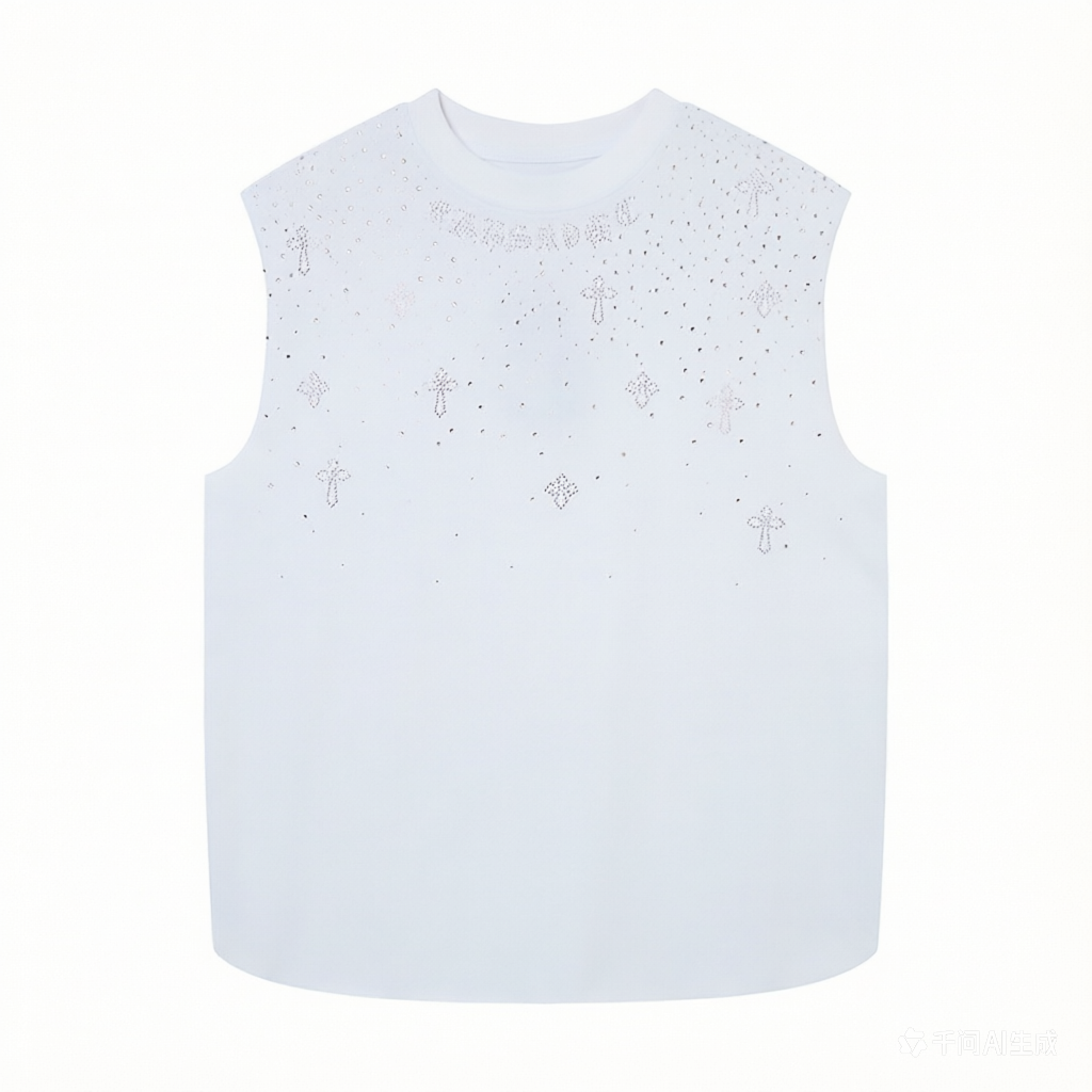DONOTLOGO Luxury Gothic Stud Vest: Chrome Hearts Inspired Rhinestone Sleeveless T-Shirt for Men