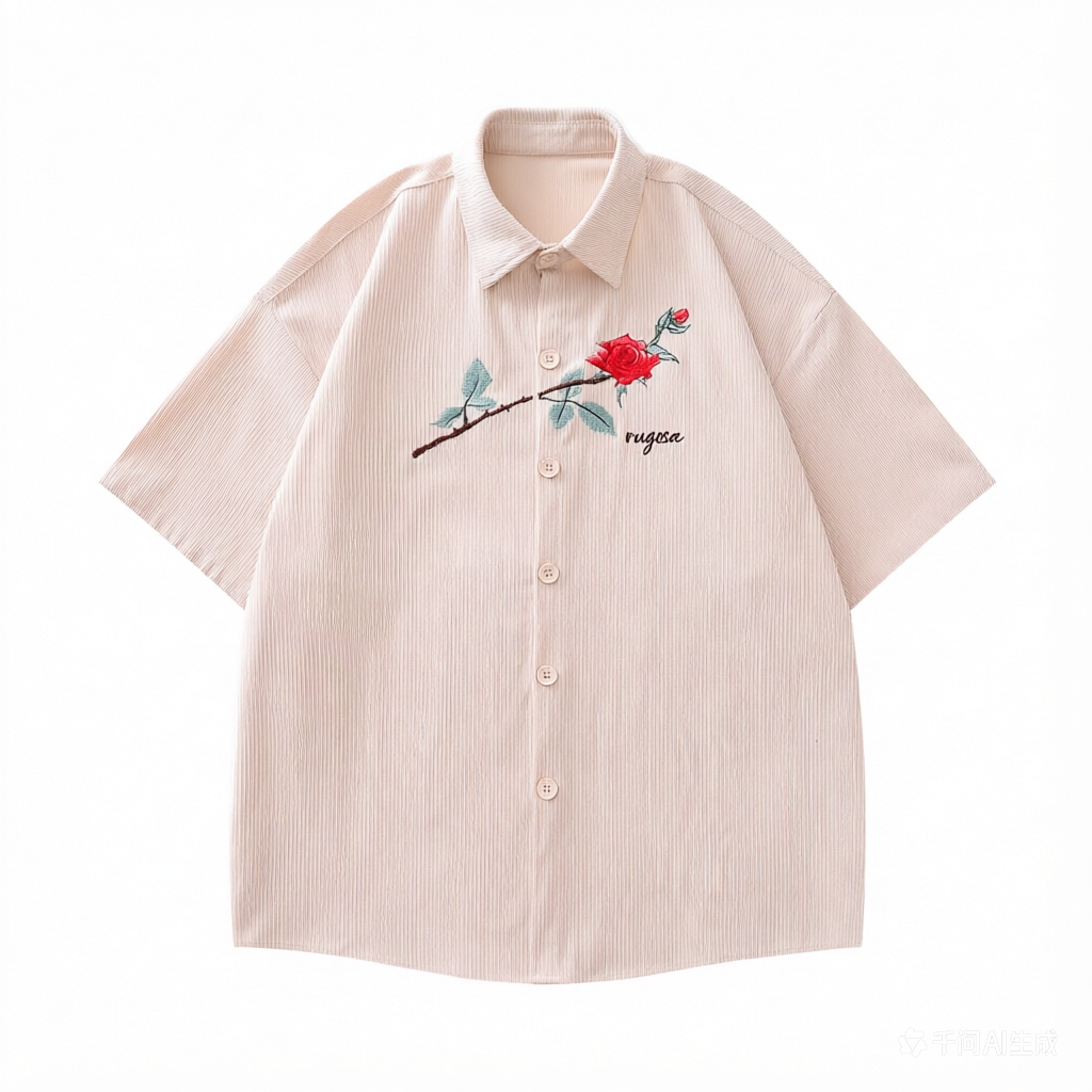 DONOTLOGO Vintage Rose Embroidery Shirt | Corduroy, Loose Fit | Summer Must-Have