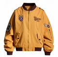 DONOTLOGO Retro Air Force Aesthetic | Unisex Heavyweight Cotton Bomber | Mustard Tone Workwear Jacket with Vintage Badge Details & Ribbed Trim