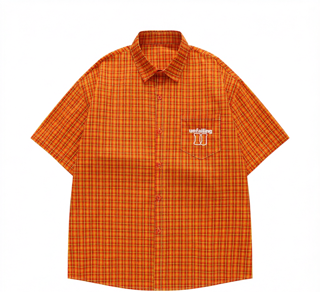 DONOTLOGO Unfailing Retro Grid Shirt | Unisex Oversized Summer Streetwear | Orange Tartan Embroidery Tee