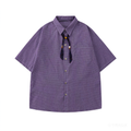 DONOTLOGO Unisex Purple Plaid Shirt & Braided Tie Set | Loose Fit, Vintage Preppy | Summer Essential