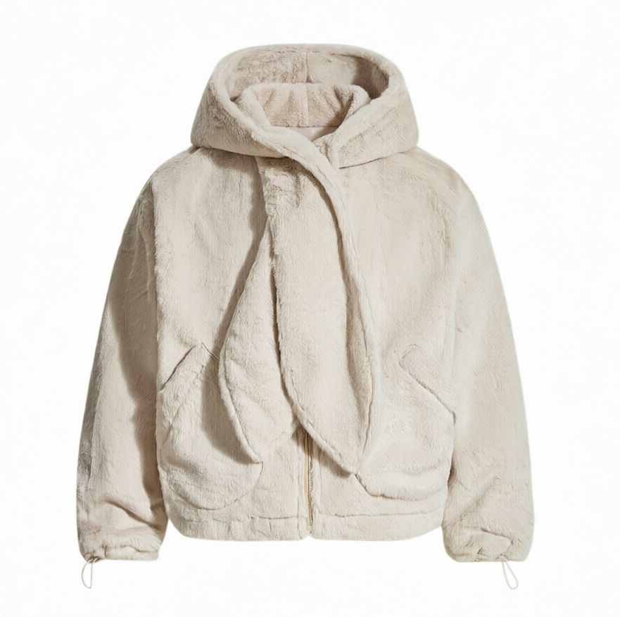 DONOTLOGO Y2K Sweet Aesthetic | Unisex Oversized Faux Fur Hoodie | Tie-Accent & Cozy Texture with Bold Silhouette