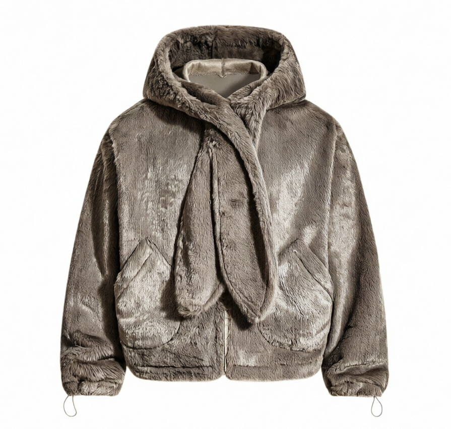DONOTLOGO Y2K Sweet Aesthetic | Unisex Oversized Faux Fur Hoodie | Tie-Accent & Cozy Texture with Bold Silhouette