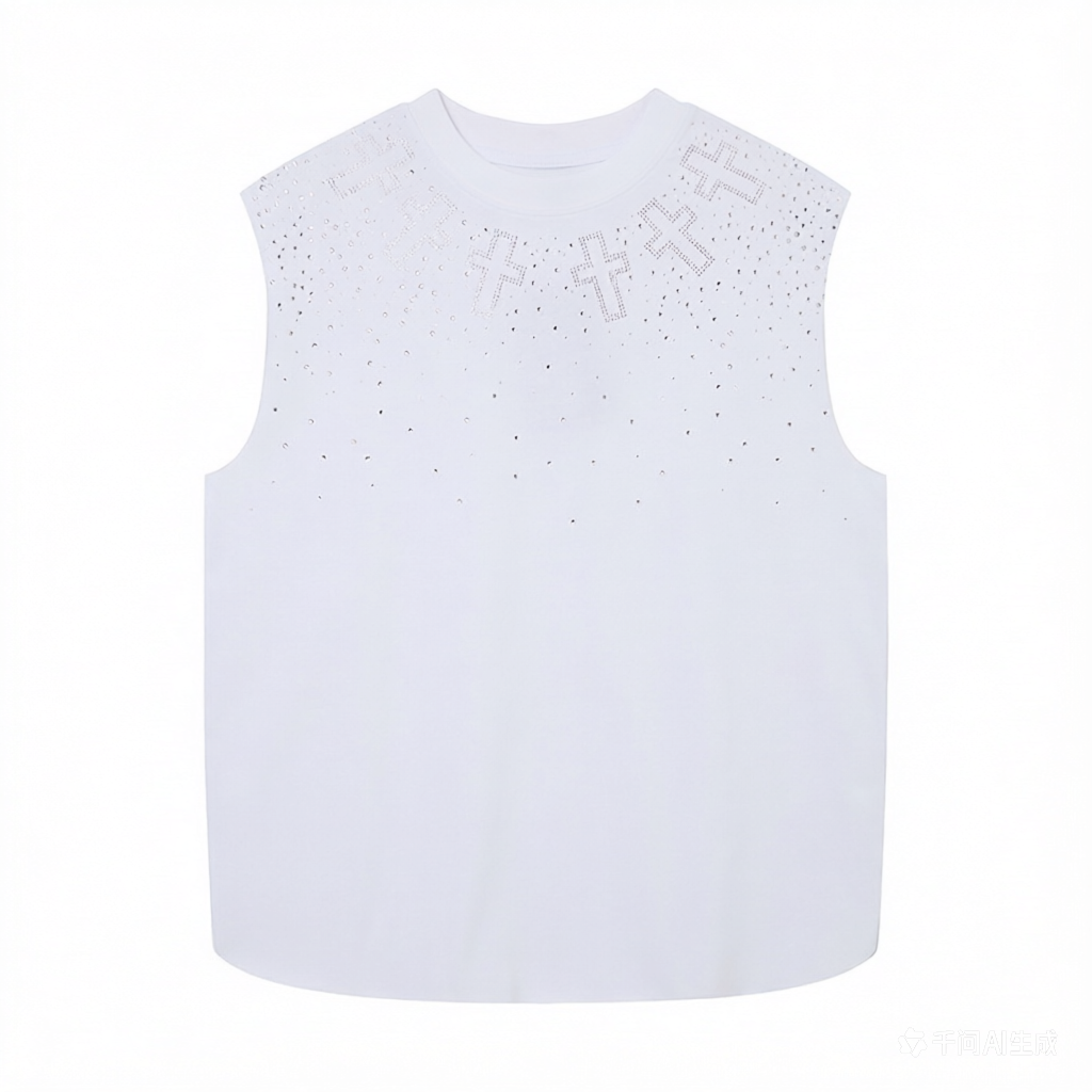 DONOTLOGO Rhinestone Cross Tank Top | Bling Crystal Sleeveless Tee, Oversized Fit | Summer Streetwear for Men