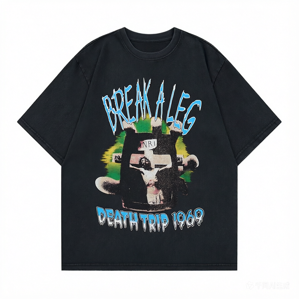 DONOTLOGO Deconstructed "BREAK A LEG" Tee - Unisex Vintage Washed Graphic T-Shirt - Edgy Streetwear Aesthetic Oversized Top
