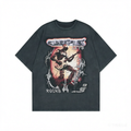 DONOTLOGO Deconstructed "Cyberpunk Let's Rock" Graphic Tee - Unisex Vintage Washed Streetwear T-Shirt - Edgy Oversized Top with Retro Punk Aesthetic