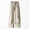 DONOTLOGO Unisex Off-White Distressed Wide-Leg Pants | Paint Splatter, Loose Fit | Summer Streetwear Must-Have