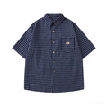 DONOTLOGO Unisex Dark Blue Plaid Shirt | Loose Fit, Japanese Retro Style | Summer Essential