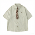 DONOTLOGO Unisex Striped Shirt & Plaid Tie Set | Loose Fit, Vintage Preppy | Summer Essential