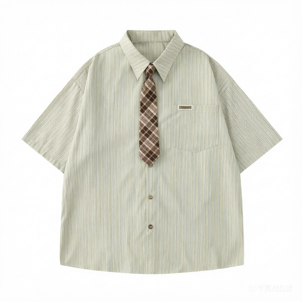 DONOTLOGO Unisex Striped Shirt & Plaid Tie Set | Loose Fit, Vintage Preppy | Summer Essential