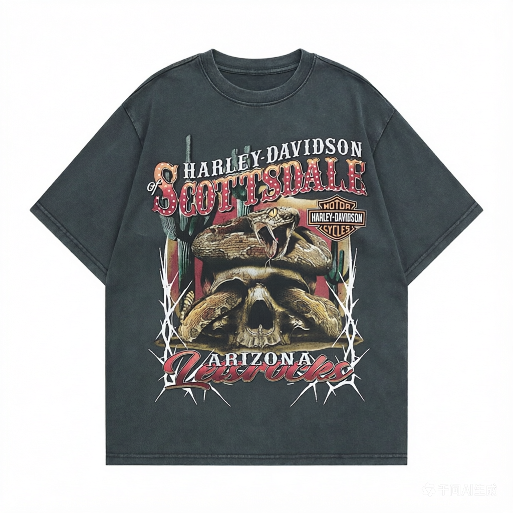 DONOTLOGO Deconstructed "Harley-Davidson Scottsdale" Graphic Tee - Unisex Vintage Washed Graphic T-Shirt - Edgy Streetwear Aesthetic Oversized Top