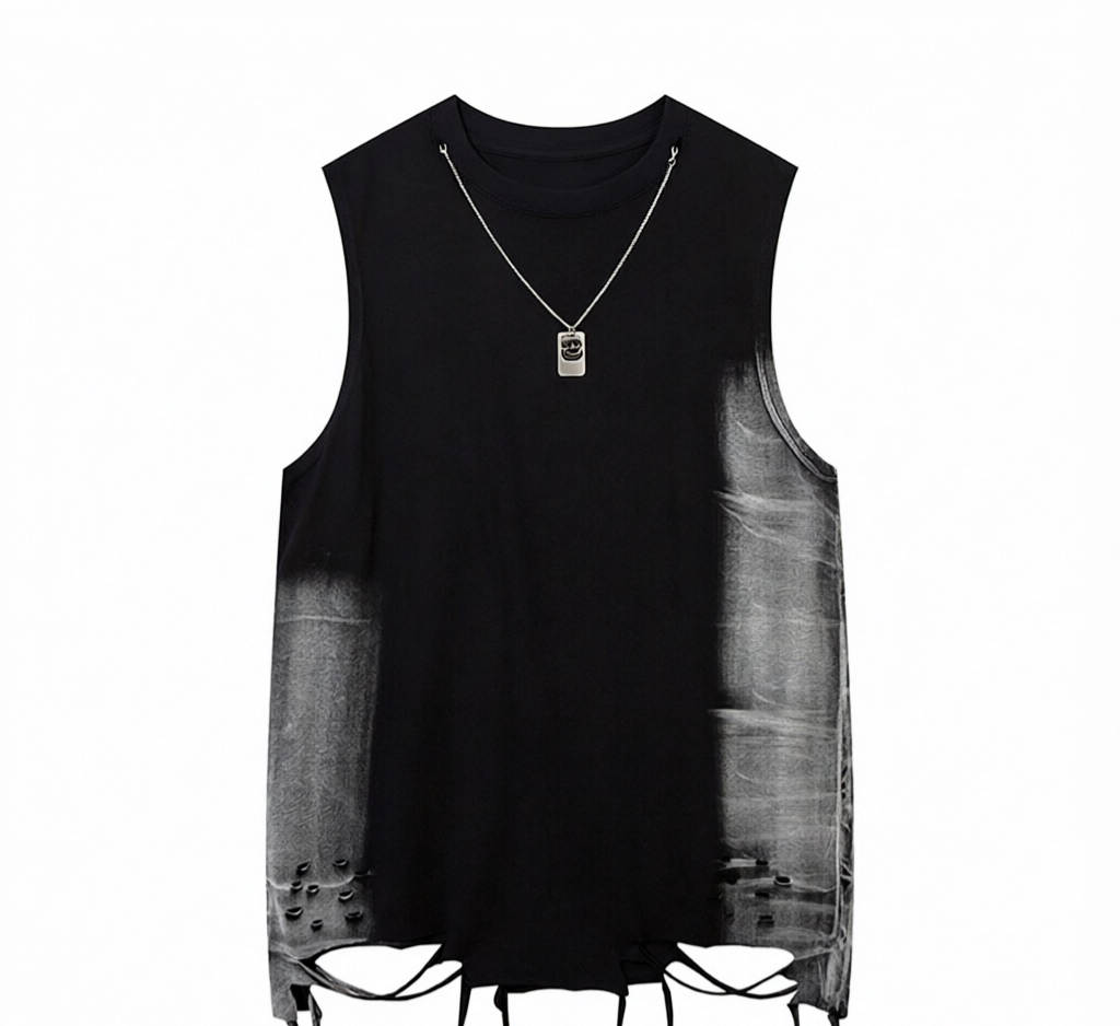 DONOTLOGO Heavy Gradient Washed Sleeveless Tank | Unisex Y2K Oversized Distressed Vest | Vintage High Street Raw Edge Top