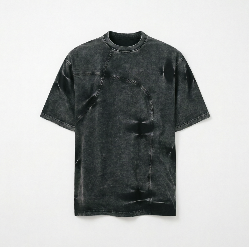 DONOTLOGO Urban Workwear Collection | Unisex Relaxed Fit Tee | Bold Panel Construction & Vintage Wash Motif with Soft Heavyweight Cotton