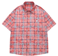 DONOTLOGO Unfailing Retro Grid Shirt | Unisex Oversized Summer Streetwear | Acid Wash Red Tartan Top
