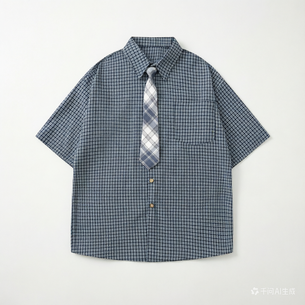 DONOTLOGO Unisex Plaid Shirt & Contrast Tie Set | Loose Fit, Vintage Preppy | Summer Essential
