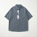 DONOTLOGO Unisex Plaid Shirt & Contrast Tie Set | Loose Fit, Vintage Preppy | Summer Essential