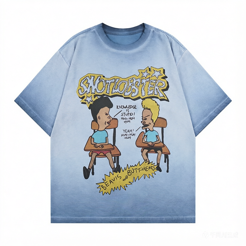 DONOTLOGO Deconstructed Beavis and Butt-Head Tee - Unisex Vintage Washed Graphic T-Shirt - Edgy Streetwear Aesthetic Oversized Top