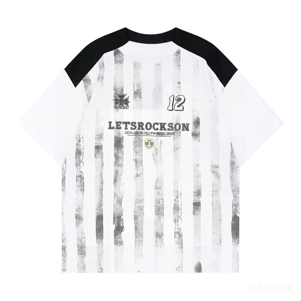 DONOTLOGO Unisex Vintage Wash Striped Jersey T-Shirt - LETSROCKSON 12 Print, Retro Sport Streetwear