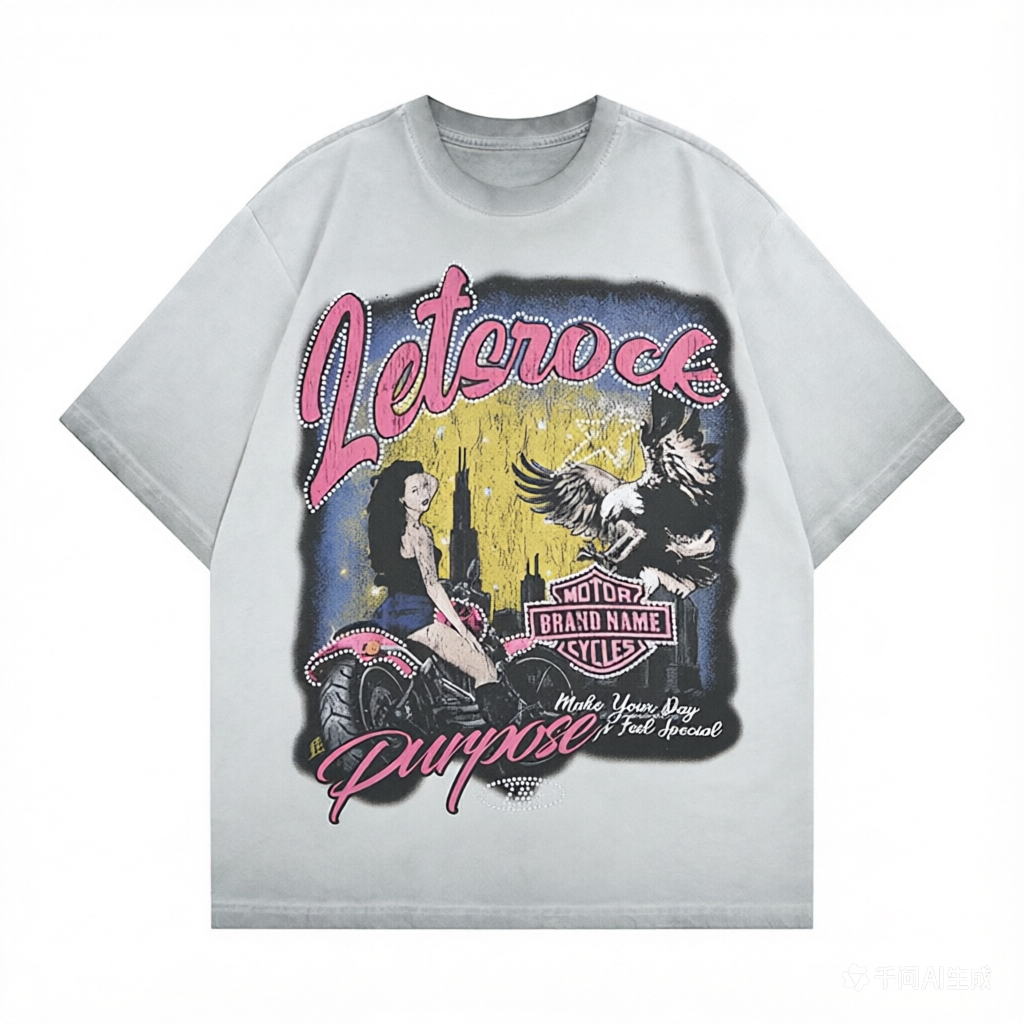 DONOTLOGO Deconstructed "Let's Rock" Graphic Tee - Unisex Vintage Washed Graphic T-Shirt - Edgy Streetwear Aesthetic Oversized Top
