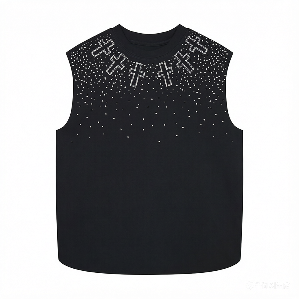 DONOTLOGO Rhinestone Cross Tank Top | Bling Crystal Sleeveless Tee, Oversized Fit | Summer Streetwear for Men