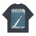 DONOTLOGO Deconstructed "SAINT GOING UP" Rocket Tee - Unisex Vintage Washed Graphic T-Shirt - Edgy Streetwear Aesthetic Oversized Top