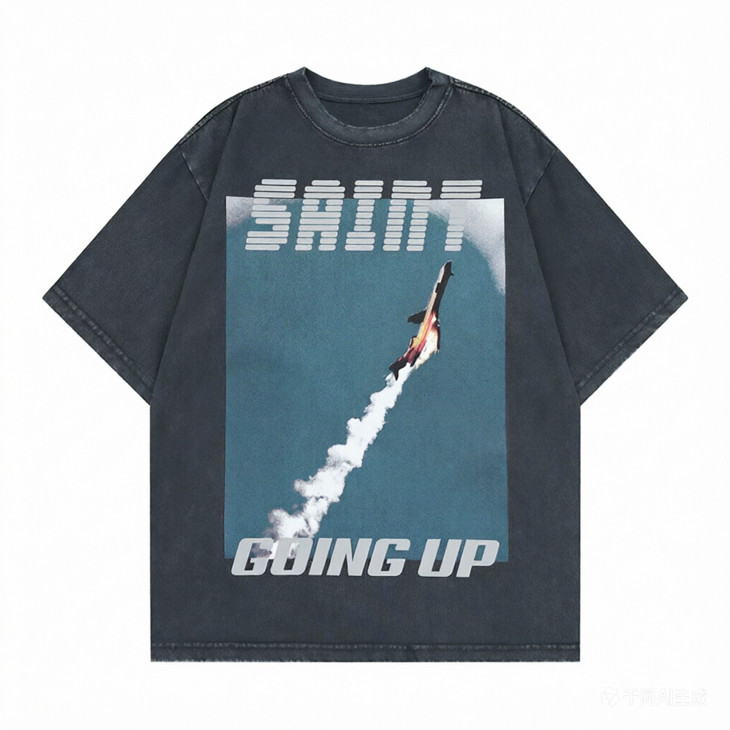 DONOTLOGO Deconstructed "SAINT GOING UP" Rocket Tee - Unisex Vintage Washed Graphic T-Shirt - Edgy Streetwear Aesthetic Oversized Top