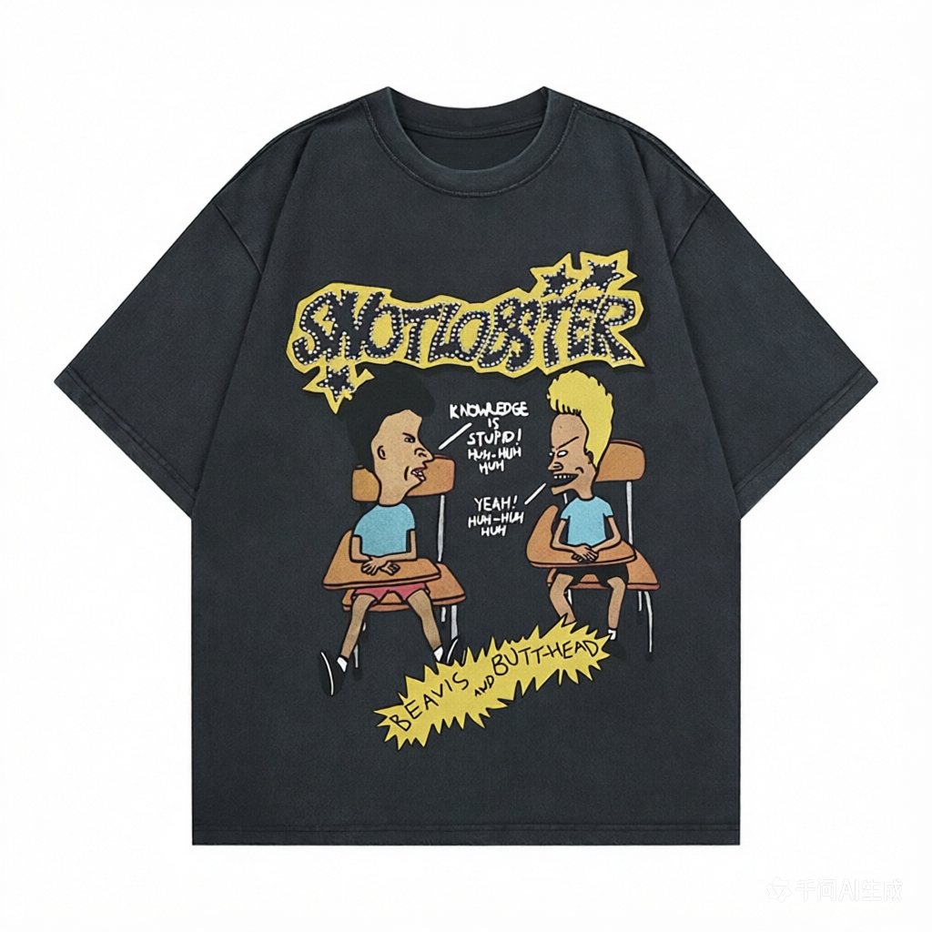DONOTLOGO Deconstructed Beavis and Butt-Head Tee - Unisex Vintage Washed Graphic T-Shirt - Edgy Streetwear Aesthetic Oversized Top