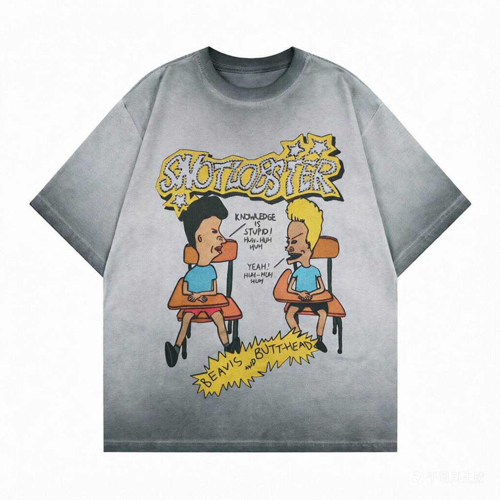 DONOTLOGO Deconstructed Beavis and Butt-Head Tee - Unisex Vintage Washed Graphic T-Shirt - Edgy Streetwear Aesthetic Oversized Top