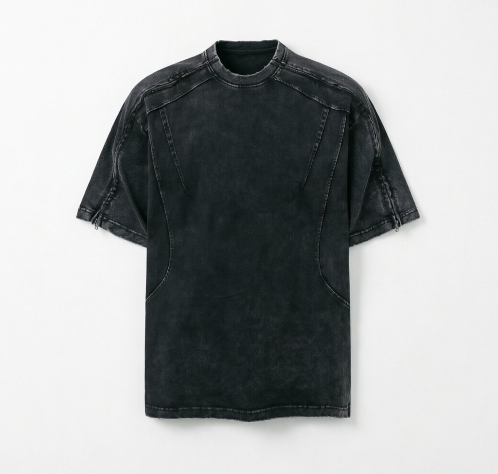 DONOTLOGO Urban Workwear Collection | Unisex Relaxed Fit Tee | Bold Panel Construction & Vintage Wash Motif with Soft Heavyweight Cotton