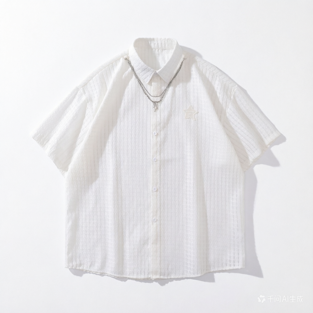 DONOTLOGO Waffle Knit Shirt | Star Embroidery, Relaxed Fit | Breathable Short Sleeve | Perfect for Summer Layering