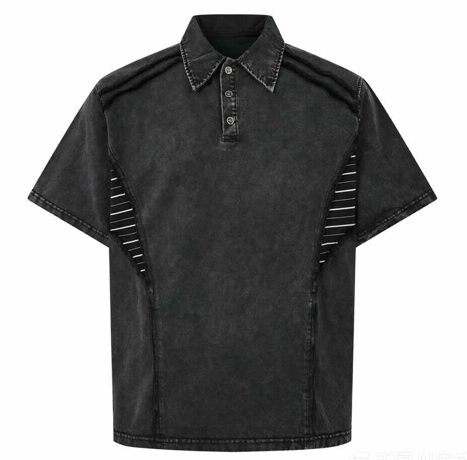 DONOTLOGO Industrial Edge Collection | Unisex Relaxed Fit Deconstructed Polo | Bold Diagonal Striped Seaming & Faded Wash Finish with Heavyweight Cotton Fabric