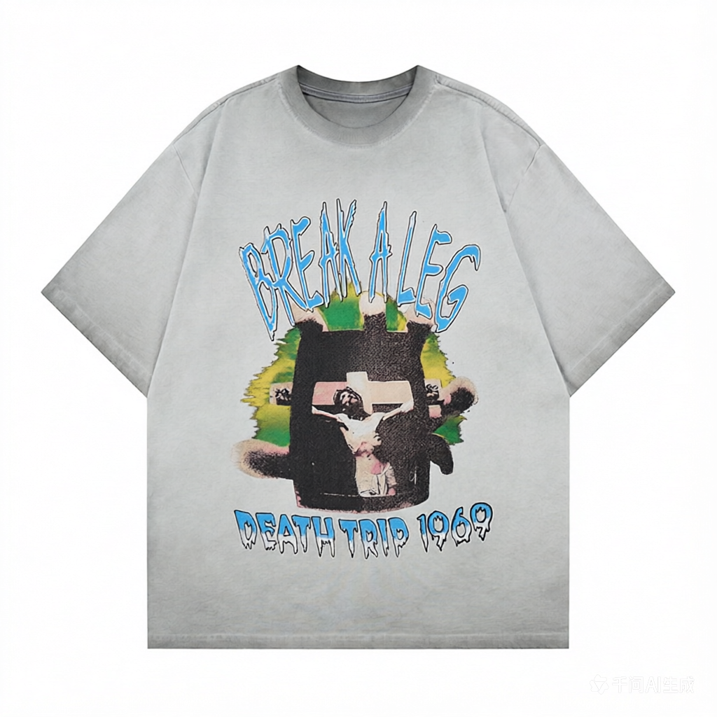 DONOTLOGO Deconstructed "BREAK A LEG" Tee - Unisex Vintage Washed Graphic T-Shirt - Edgy Streetwear Aesthetic Oversized Top