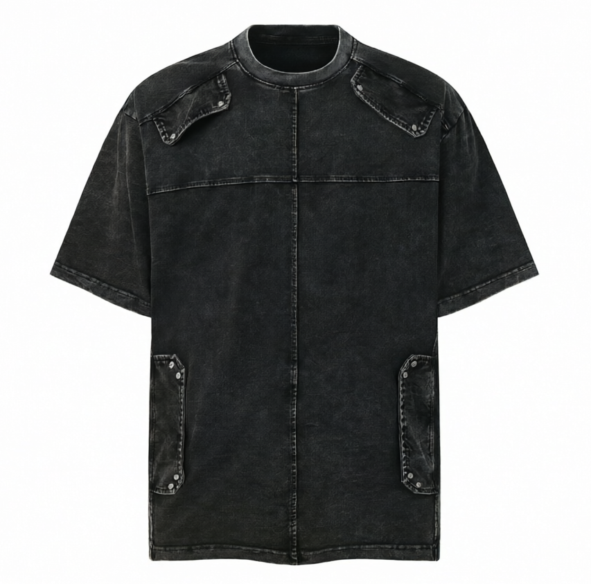 DONOTLOGO Industrial Utility Collection | Unisex Relaxed Fit Deconstructed Tee | Bold Multi-Pocket Seaming & Faded Wash Finish with Heavyweight Cotton Fabric