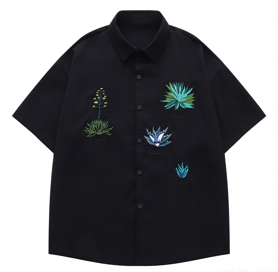 DONOTLOGO Desert Flora Collection | Unisex Relaxed Fit Waffle Weave Shirt | Artistic Aesthetic Short Sleeve Top with Detailed Succulent & Cactus Embroidery
