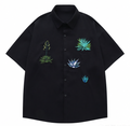 DONOTLOGO Desert Flora Collection | Unisex Relaxed Fit Waffle Weave Shirt | Artistic Aesthetic Short Sleeve Top with Detailed Succulent & Cactus Embroidery