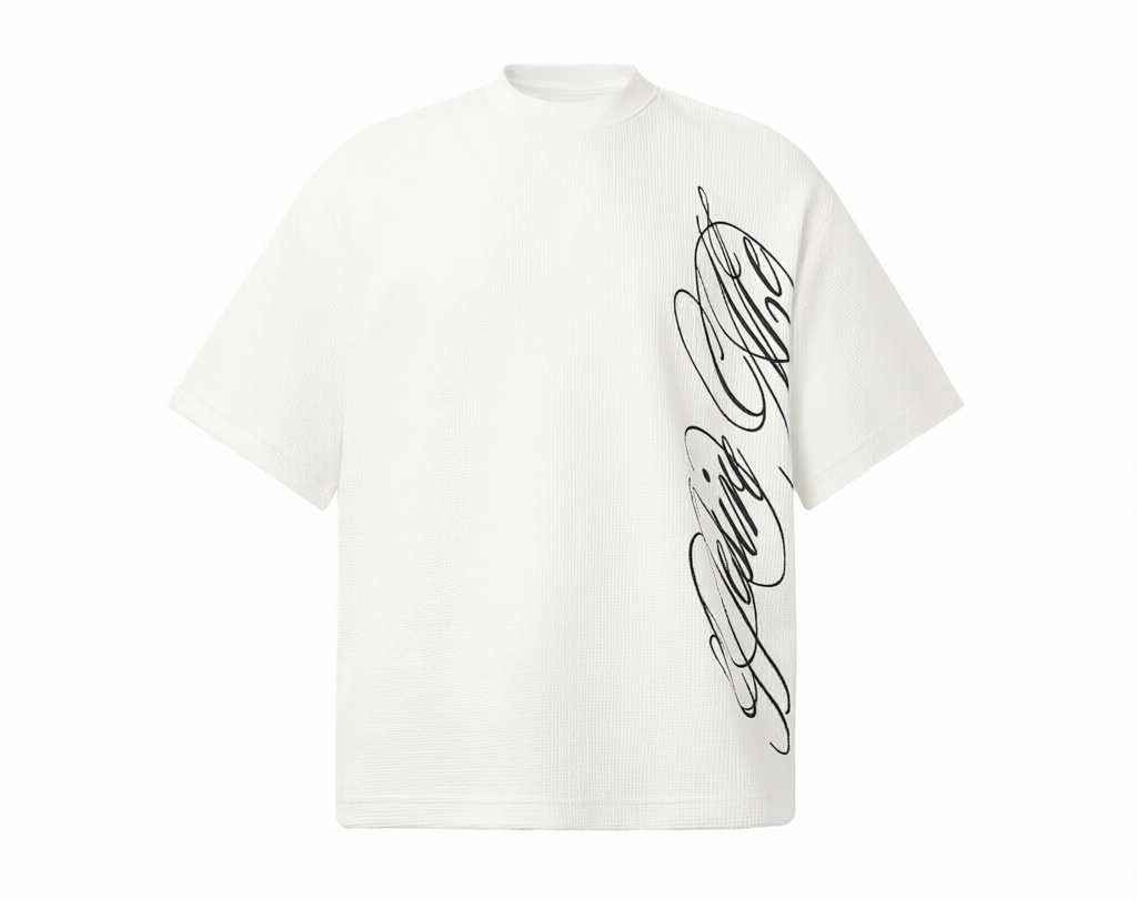 DONOTLOGO Urban Streetwear Collection | Unisex Relaxed Silhouette Tee | Bold Script Motif & Soft Waffle Knit Fabric