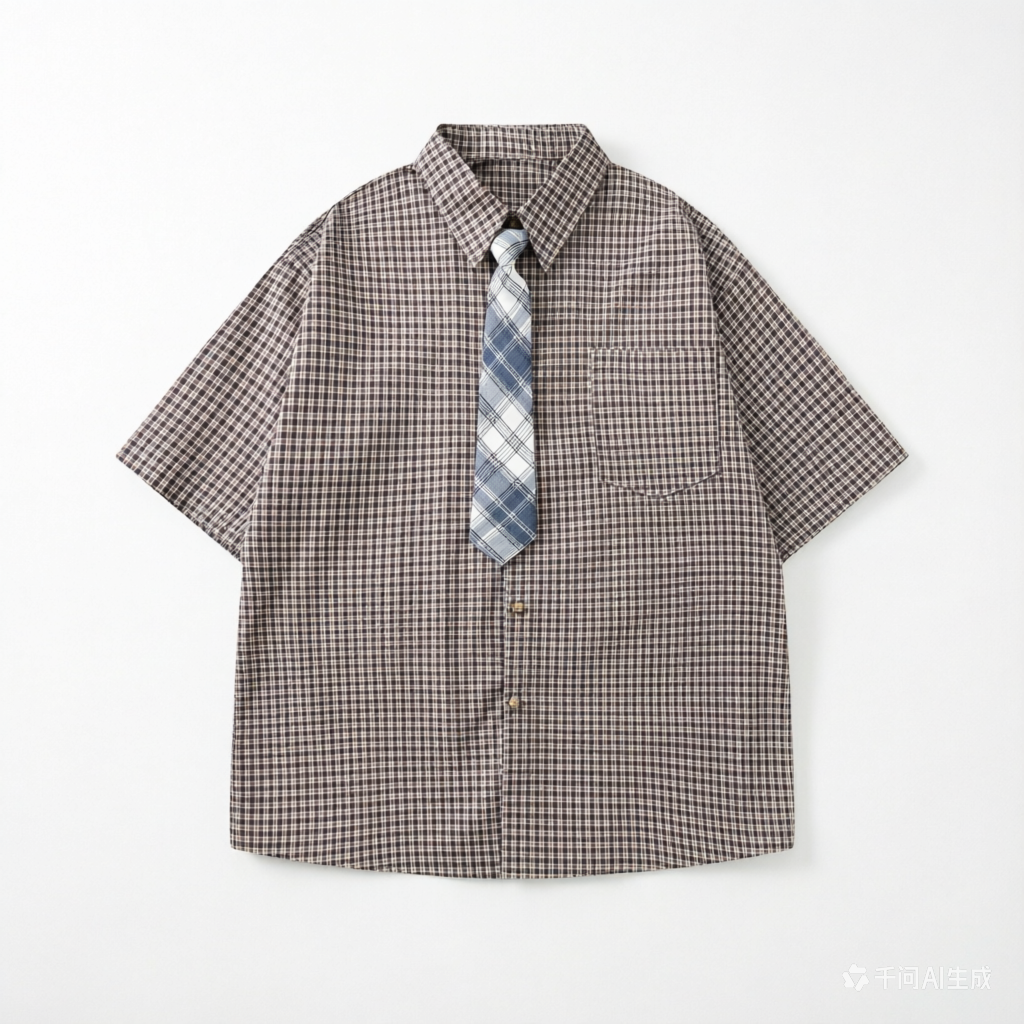DONOTLOGO Unisex Plaid Shirt & Contrast Tie Set | Loose Fit, Vintage Preppy | Summer Essential