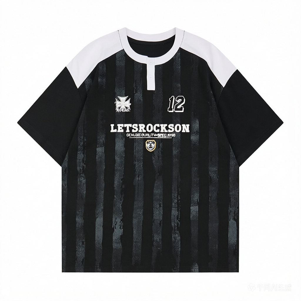 DONOTLOGO Unisex Vintage Wash Striped Jersey T-Shirt - LETSROCKSON 12 Print, Retro Sport Streetwear